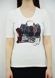 Çanta Baskılı Krem T-Shirt - Resim 4