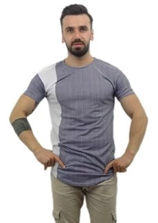 Lacivert Çizgili Beyaz Şeritli T-shirt 10115 ürün görseli 1