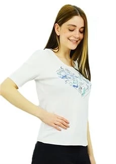 Aksesuar Baskılı Beyaz T-Shirt - Resim 2