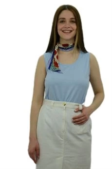 Yukarlak Yaka Mavi Bayan Atlet - Resim 2