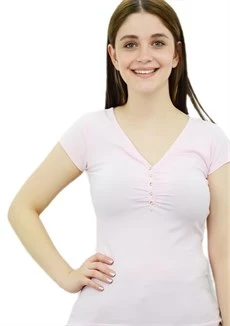 Önü Düğmeli Pembe T-Shirt ürün görseli 1
