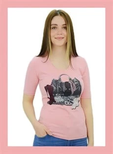 Çanta Baskılı Pembe T-Shirt ürün görseli 1