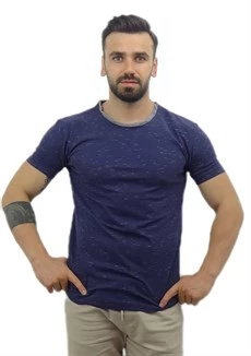 Lacivert Yakası Gri Detaylı Erkek T-shirt ürün görseli 1