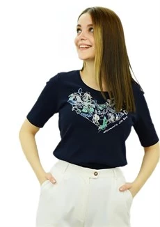Aksesuar Baskılı Lacivert T-Shirt - Resim 3