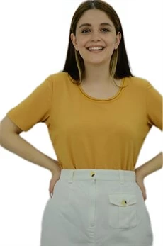 Saten Biyeli Hardal T-Shirt - Resim 2