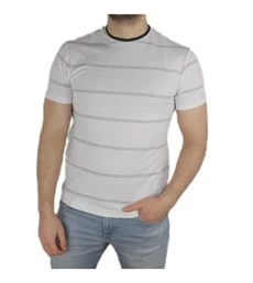 Beyaz Gri Çizgili Lakost Örme T-shirt ürün görseli 1