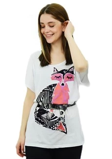 Tilki Baskılı Pembe T-Shirt ürün görseli 1