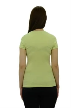 V Yaka Su Yeşili Basic T-Shirt - Resim 4