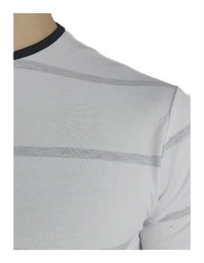 Beyaz Gri Çizgili Lakost Örme T-shirt - Resim 2