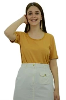Saten Biyeli Hardal T-Shirt - Resim 3