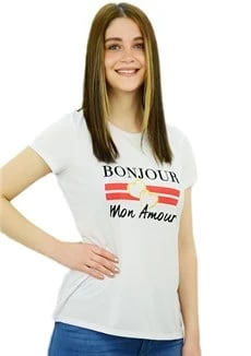 Bonjour Baskılı T-Shirt - Resim 2