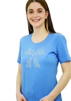 Kurdele Taşlı Mavi T-Shirt - Resim 2
