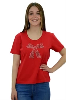 Kurdele Taşlı Kırmızı T-Shirt ürün görseli 1