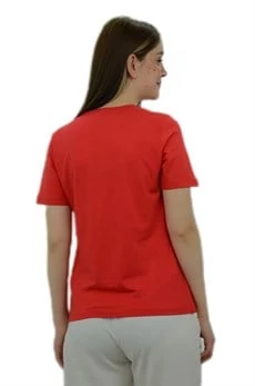 Çiçek Baskılı Kırmızı T-Shirt - Resim 3