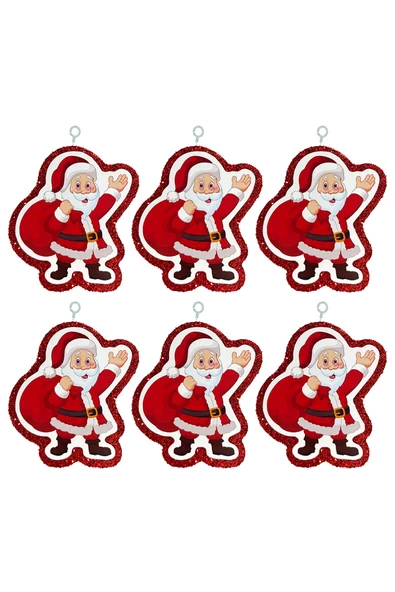 Yılbaşı Simli Noel Baba Strafor Süs Kırmızı 6'lı - Resim 2