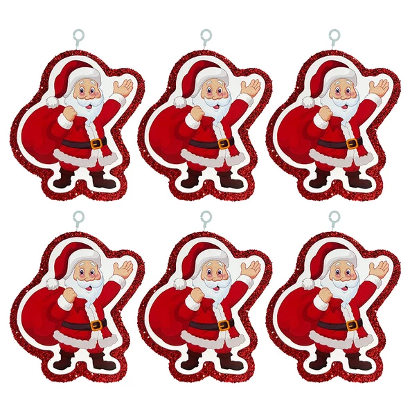Yılbaşı Simli Noel Baba Strafor Süs Kırmızı 6'lı ürün görseli 1