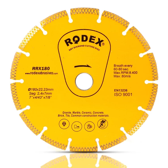 Rodex Elmas Kesme Kesici Diski Tuğla Granit Mermer 180 mm ürün görseli 1