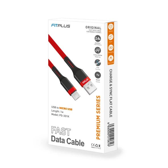 FitPlus Premium PS-301 Micro USB Data/Şarj Kablosu 2.4A 1mt - Resim 12