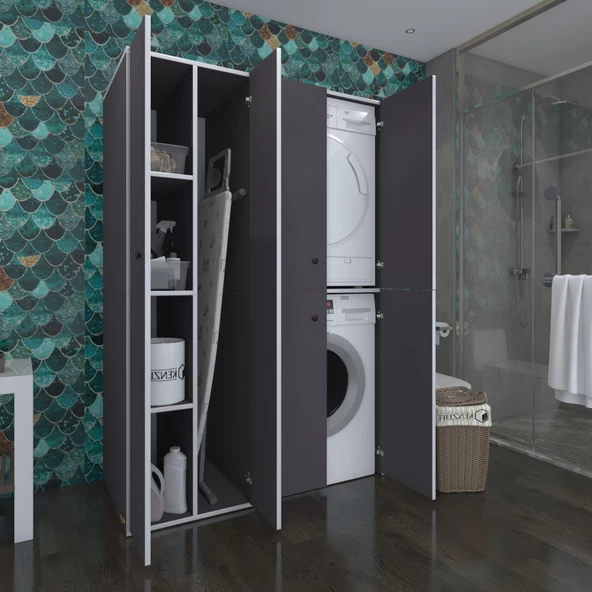 Kenzlife çamaşır-kurutma makinesi dolabı kapaklı yaromira gri 180*120*64 banyo arkalıksız ürün görseli 1