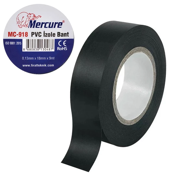 Mercure Elektrikçi Bandı Siyah İzole Elektirik Bant Bandı Pvc 9 Metre ürün görseli 1