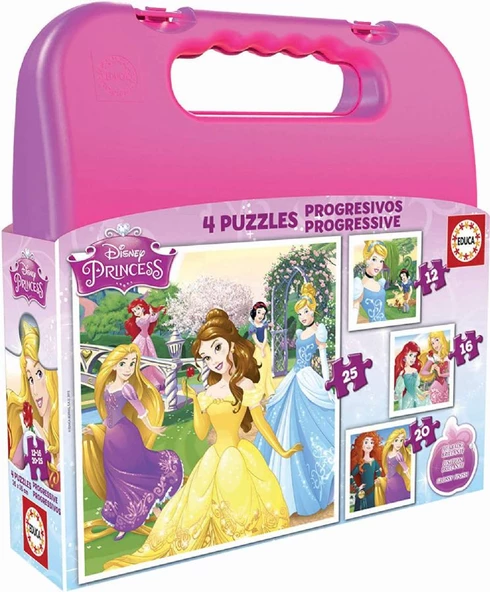 Educa 12+16+20+25 Parça Disney Prensesler Puzzle - Taşıma Çantalı ürün görseli 1