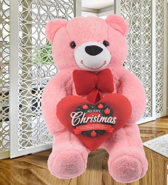 Yeni Yıla Özel:"Merry Christmas" Kalpli Papyonlu Peluş Ayı 80 cm ürün görseli 1
