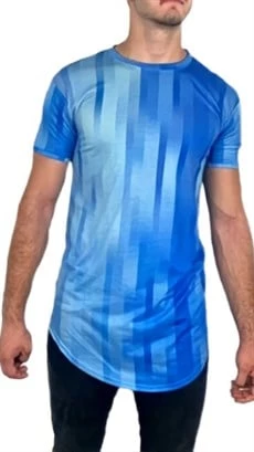 Boyu Uzun Mavi Desenli T-shirt ürün görseli 1