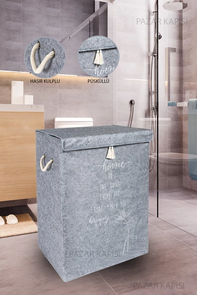 Keçe Kapaklı Çok Amaçlı Mega Kutu Gri 55x41x30 cm ürün görseli 1