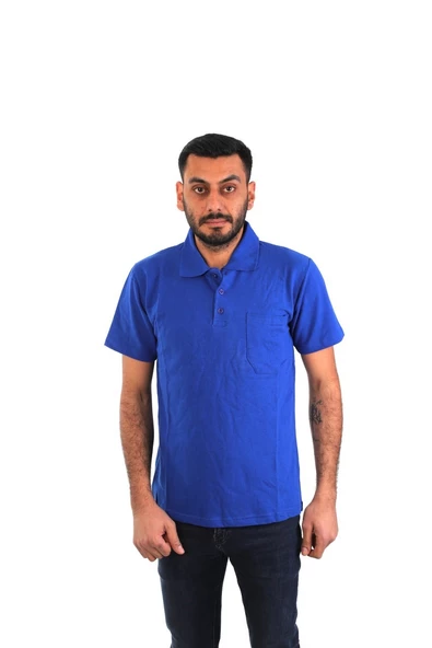 ESERIS - Polo Yaka Kısa Kol Pike Tişört - Saks ürün görseli 1