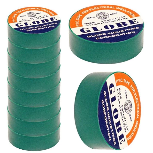Globe İzole Bant Yeşil 10'lu Paket PVC Elektrik Izolasyon Bandı ürün görseli 1