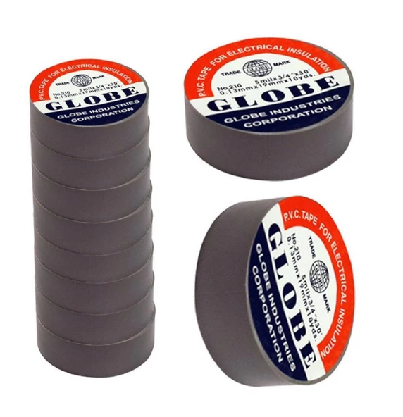 Globe İzole Bant Gri 10'lu Paket PVC Elektrik Izolasyon Bandı ürün görseli 1