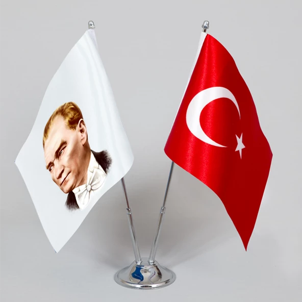 Atatürk Masa Bayrağı-3 İkili 15x22,5 cm.(Direkli) ürün görseli 1
