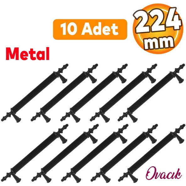 10 Adet Ovacık Mobilya Mutfak Dolap Çekmece Dolabı Kapak Metal Siyah Kulpu Kulbu Kulpları 224 Mm ürün görseli 1