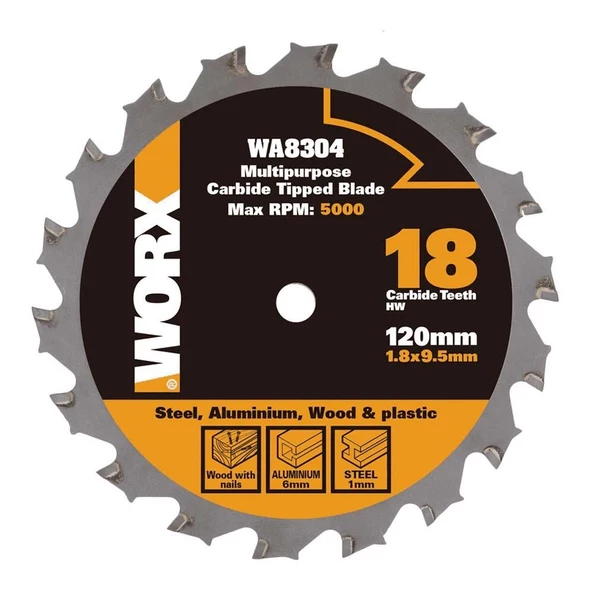 WORX WA8304 120x9,5mm Metal, Ahşap, PVC, Alüminyum Kesme, Elmas Daire Testere Bıçağı ürün görseli 1