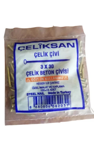Çeliksan 3x30 Beton Çelik Çivi Sarı (3 Lük Beton Çivisi) 100 Adet ürün görseli 1