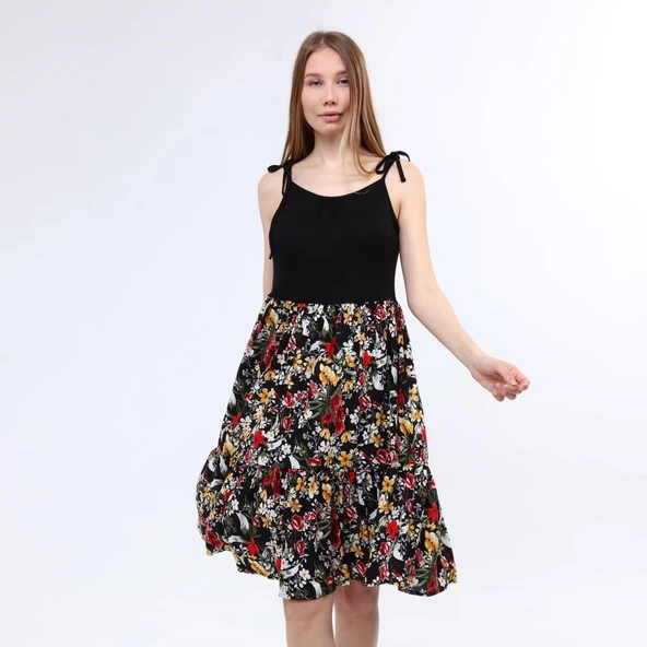 DRR Moda Çiçek Desenli Askılı Elbise - Resim 3