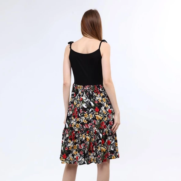 DRR Moda Çiçek Desenli Askılı Elbise - Resim 6