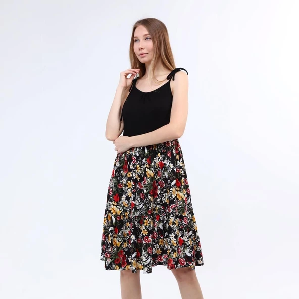 DRR Moda Çiçek Desenli Askılı Elbise - Resim 4