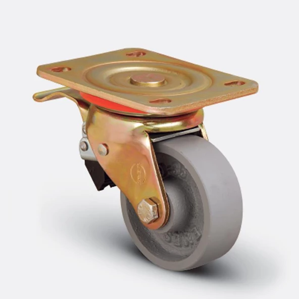 Emes ED01 VKV 100F Döner Tablalı Frenli Metal Teker 100 mm 350 Kg ürün görseli 1
