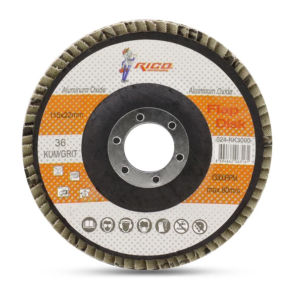 Rico Avuç İçi Taşlama Flap Disk Zımpara 115 mm 36 Kum ürün görseli 1