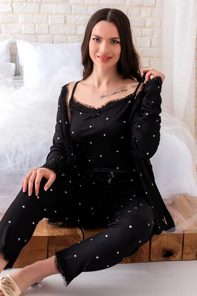 Sabahlıklı Dantel Detaylı Pegasus Kadın Pijama Takımı-Çeyizlik Takım- Geniş Beden Aralığı ürün görseli 1