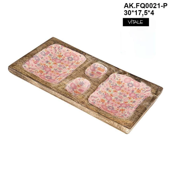 Vitale Şiva Çiçek Desenli Dekoratif Pembe Tepsi AK.FQ0021-P ürün görseli 1