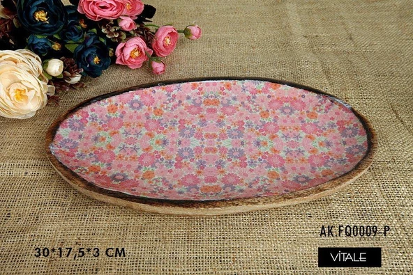 Vitale Şiva Çiçek Desenli Pembe Dekoratif Oval Tepsi AK.FQ0009-P ürün görseli 1