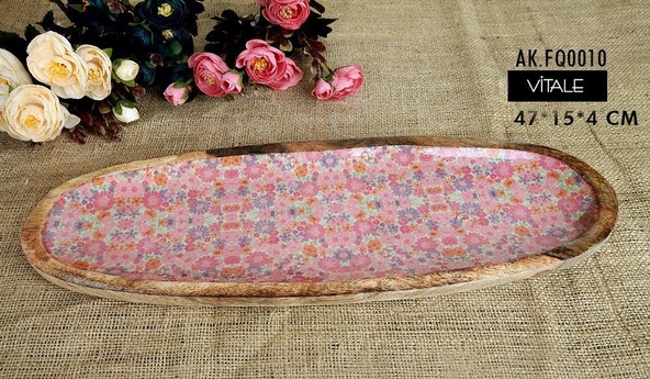 Vitale Şiva Çiçek Desenli Pembe Dekoratif Tepsi AK.FQ0010 ürün görseli 1