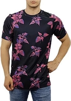 Çiçek Desenli Siyah T-Shirt ürün görseli 1