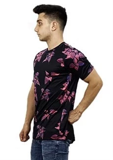 Çiçek Desenli Siyah T-Shirt - Resim 2