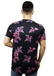 Çiçek Desenli Siyah T-Shirt - Resim 3