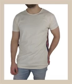 Boyu Uzun Yanı Şeritli Krem T-shirt ürün görseli 1