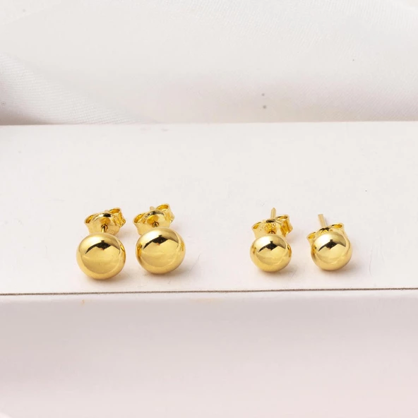 Aynalı 14 Ayar Altın Mini Top Küpe - Resim 8