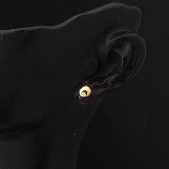 Aynalı 14 Ayar Altın Mini Top Küpe - Resim 2